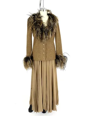 Bill Blass Wool Feather Trim Cardigan