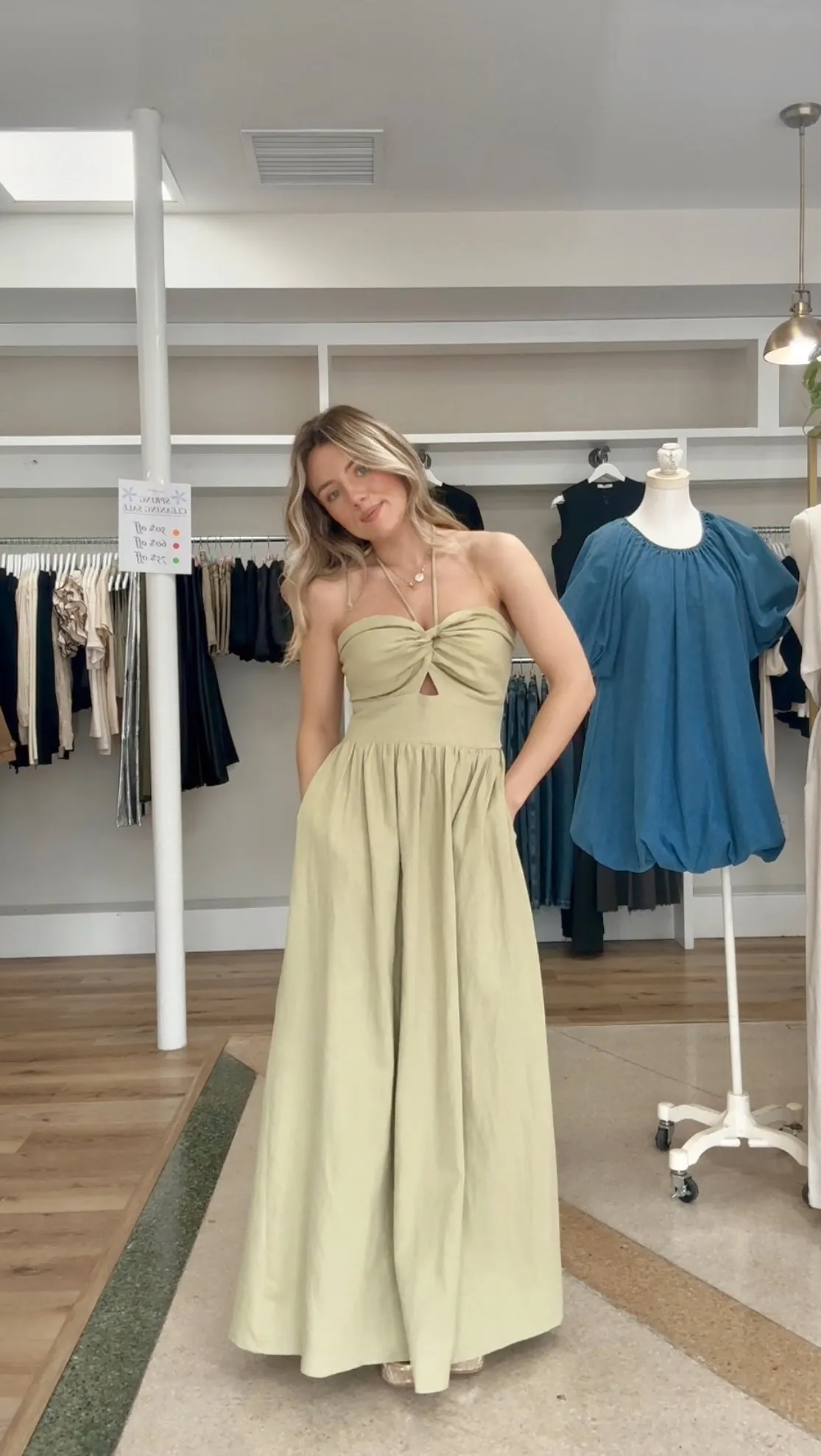 Birds Of a Feather Halter Midi Dress- Matcha