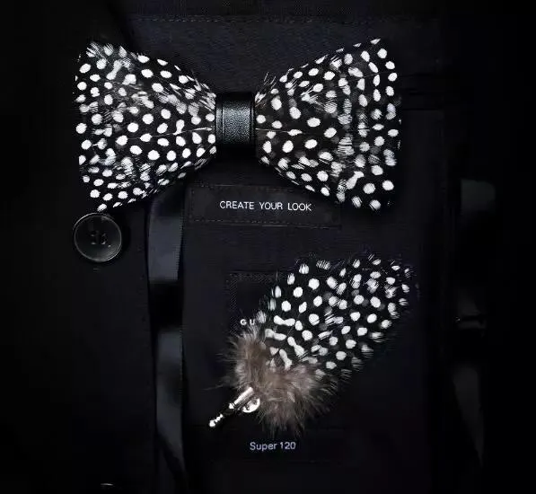 Black & White Polka Dot Feather Bow Tie Set