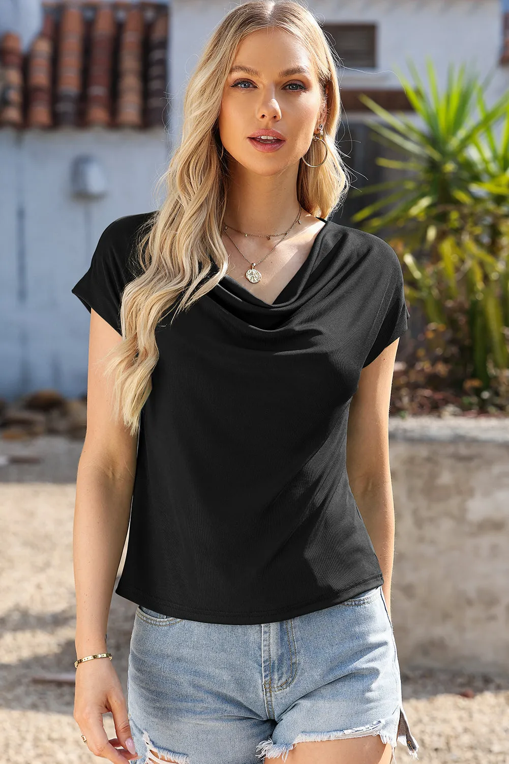Black Cowl Neck Bat Sleeve T Shirt