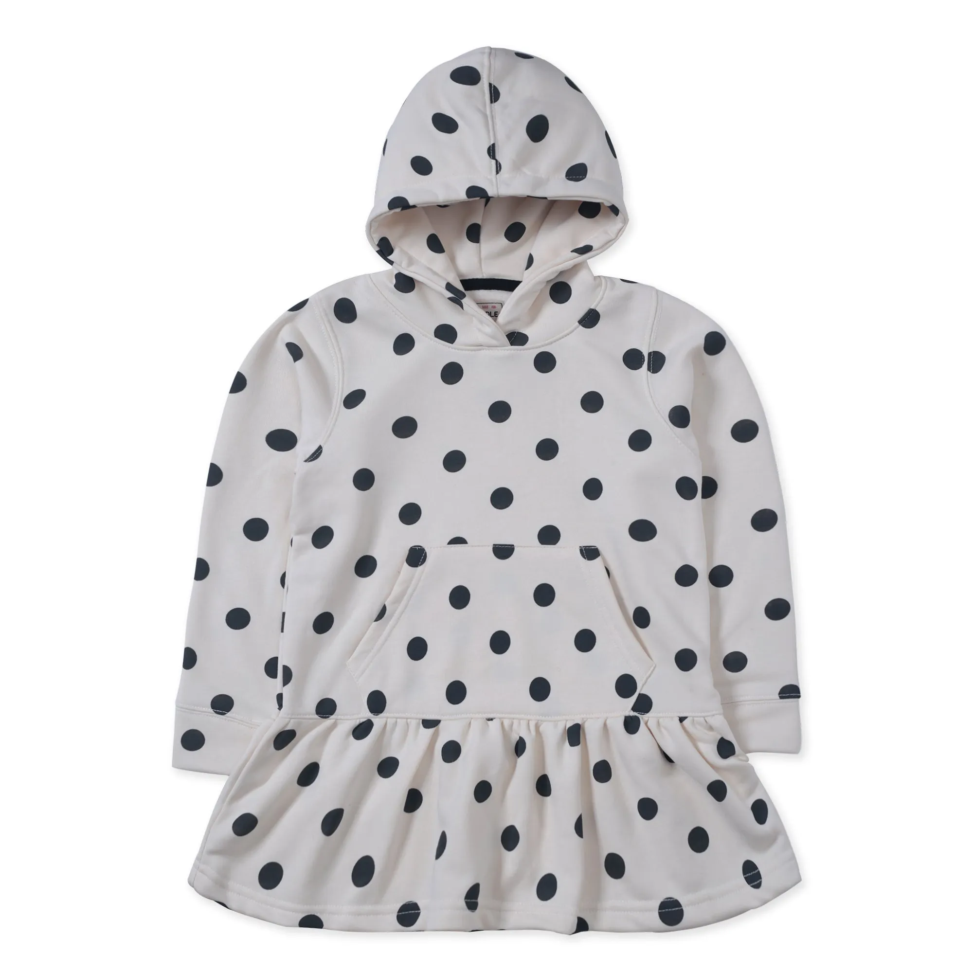 Black Polka Dots Printed White Hoodied Top