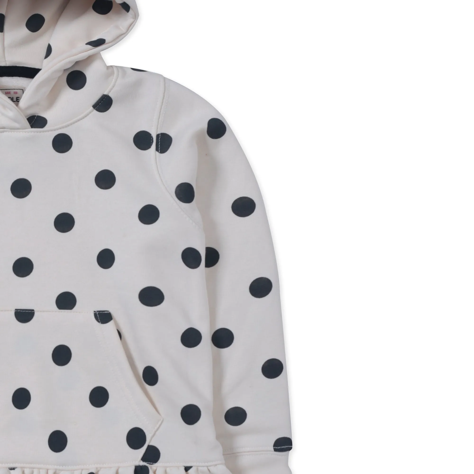 Black Polka Dots Printed White Hoodied Top