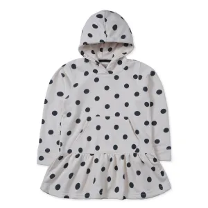 Black Polka Dots Printed White Hoodied Top