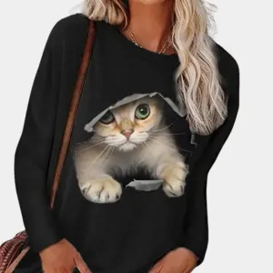 Blouse with cat print for women