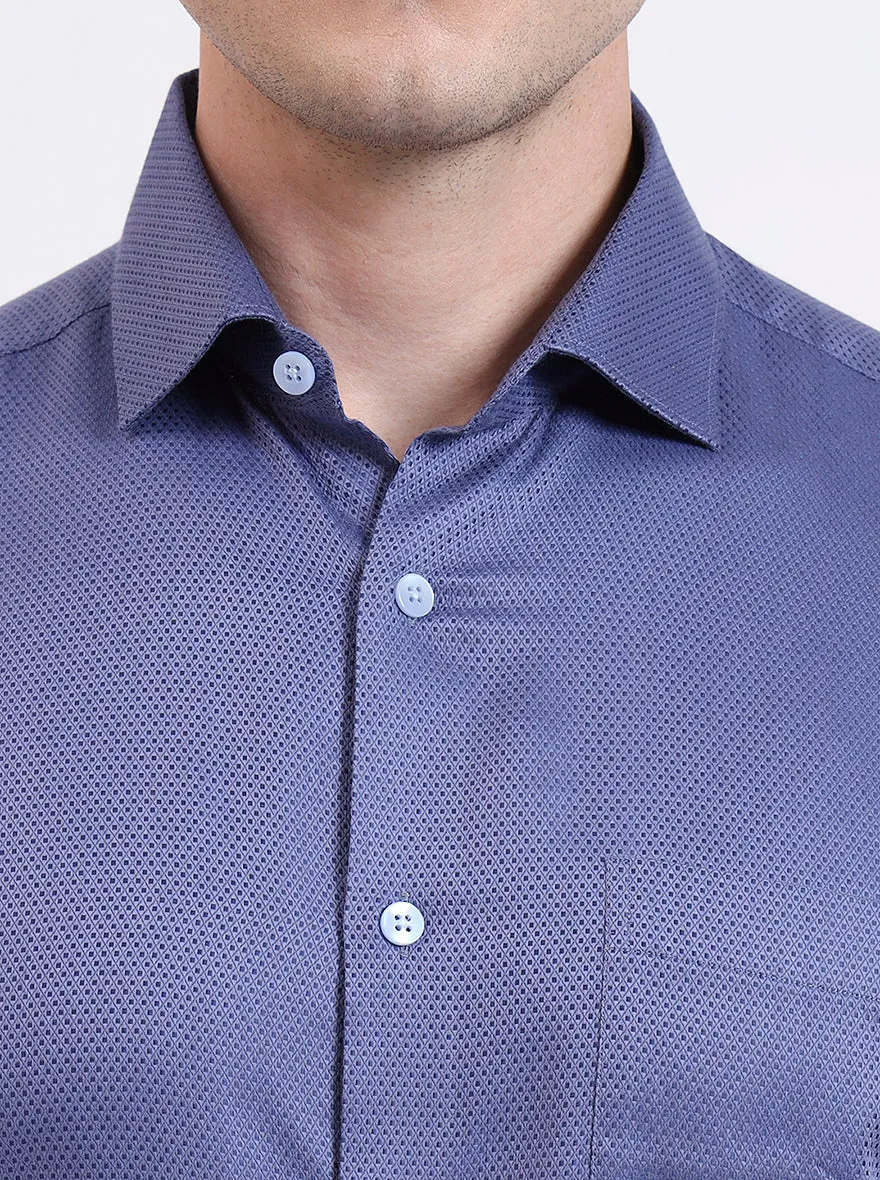 Blue Solid Slim Fit Formal Shirt | Metal