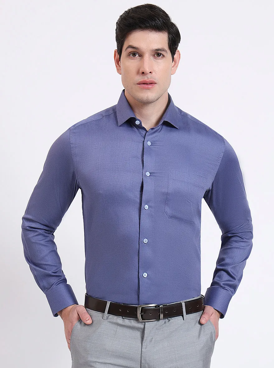Blue Solid Slim Fit Formal Shirt | Metal