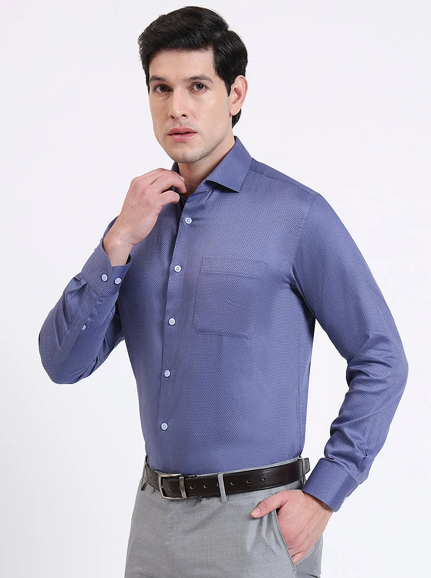 Blue Solid Slim Fit Formal Shirt | Metal