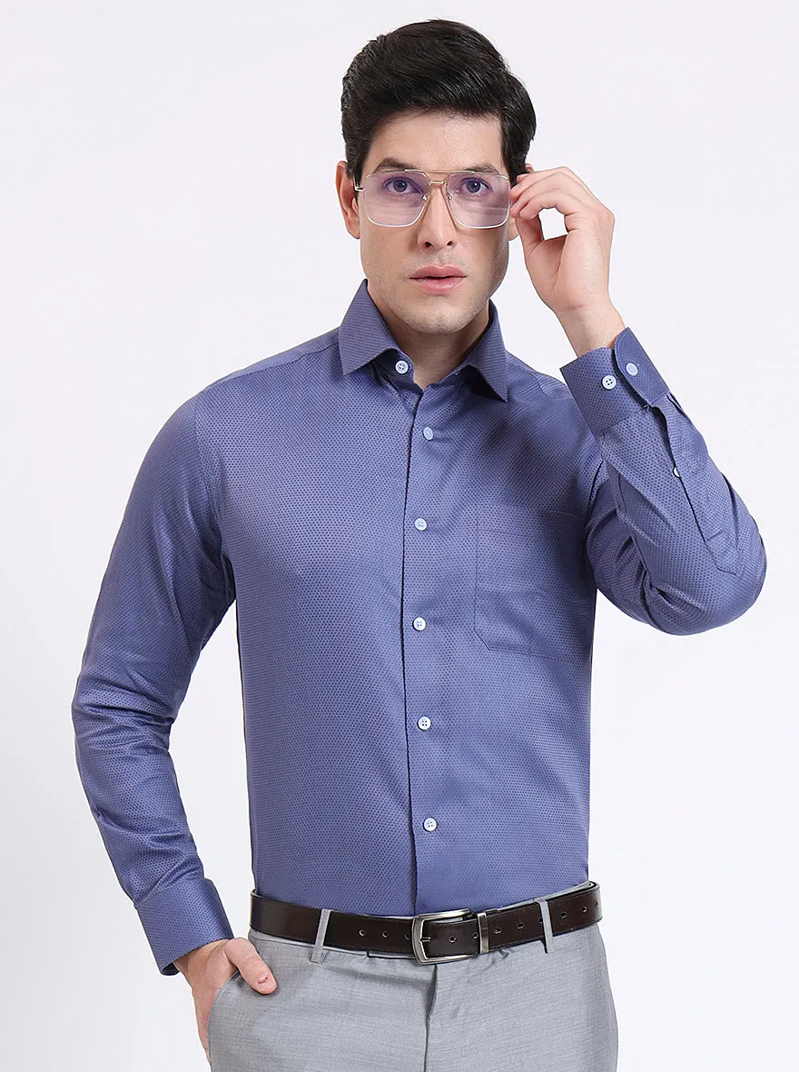 Blue Solid Slim Fit Formal Shirt | Metal