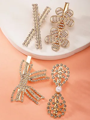 Bohey by KARATCART Set of 4 Gold Plated Embellished Alligator Hair Clips for Women