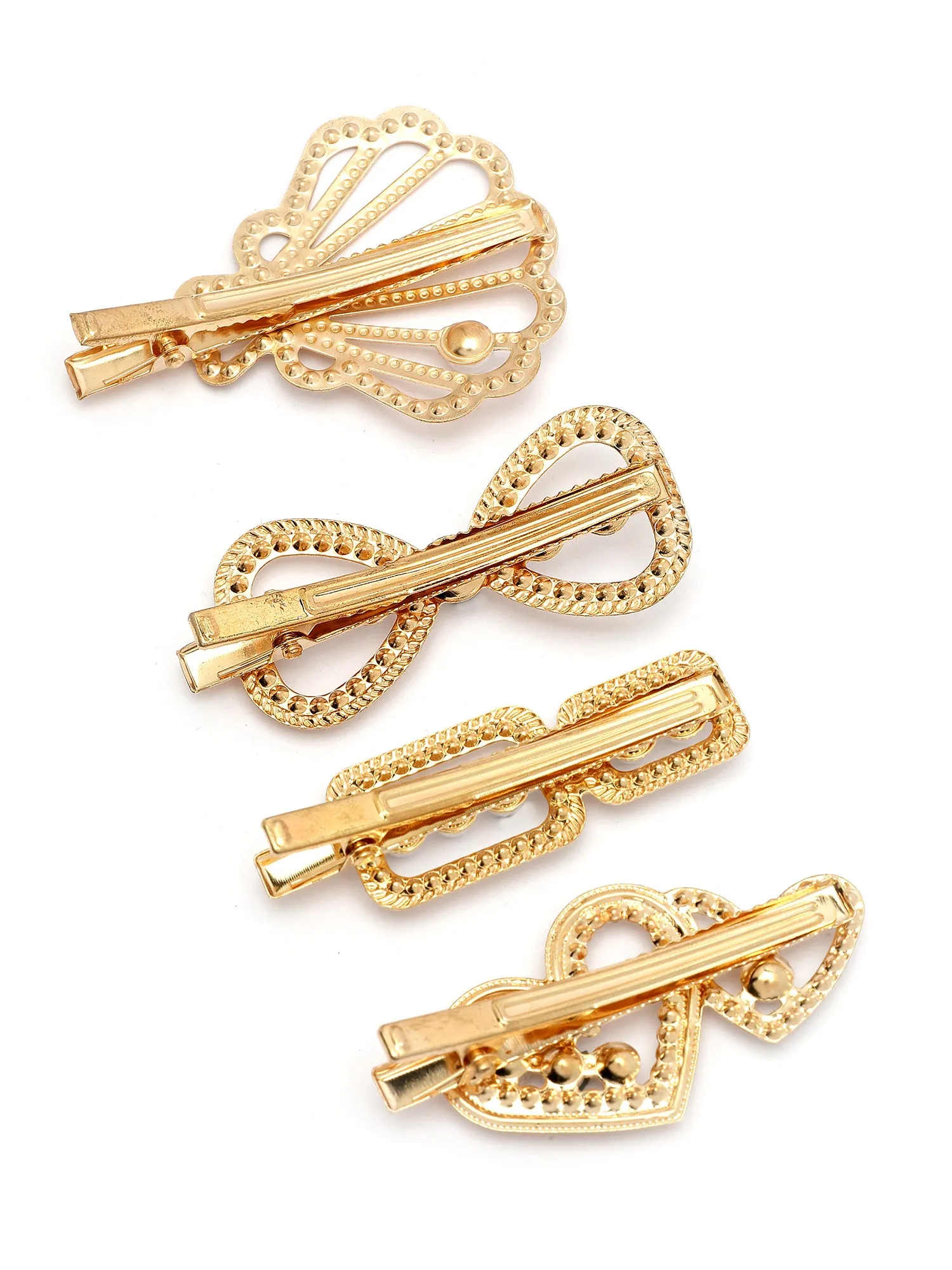 Bohey by KARATCART Set of 4 Gold Plated Embellished Alligator Hair Clips for Women