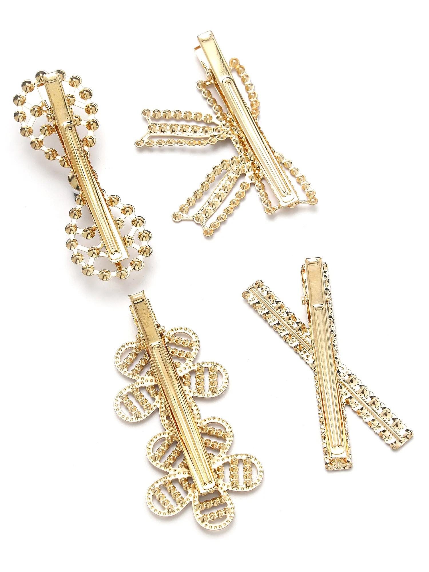 Bohey by KARATCART Set of 4 Gold Plated Embellished Alligator Hair Clips for Women