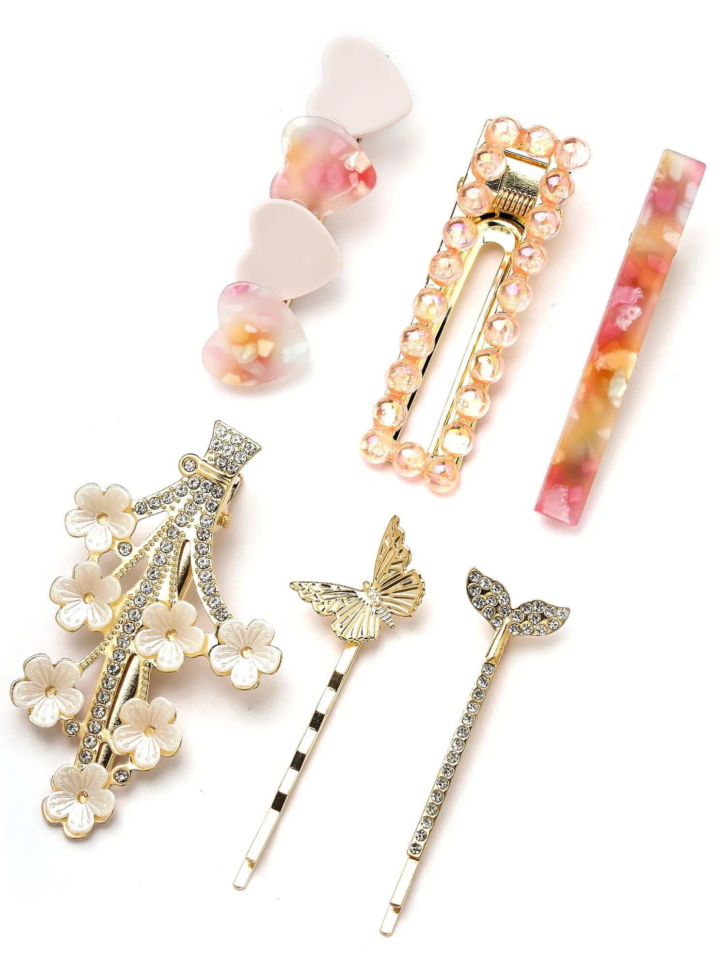 Bohey by KARATCART Set of 6 Gold Plated Embellished Alligator Hair Clips for Women