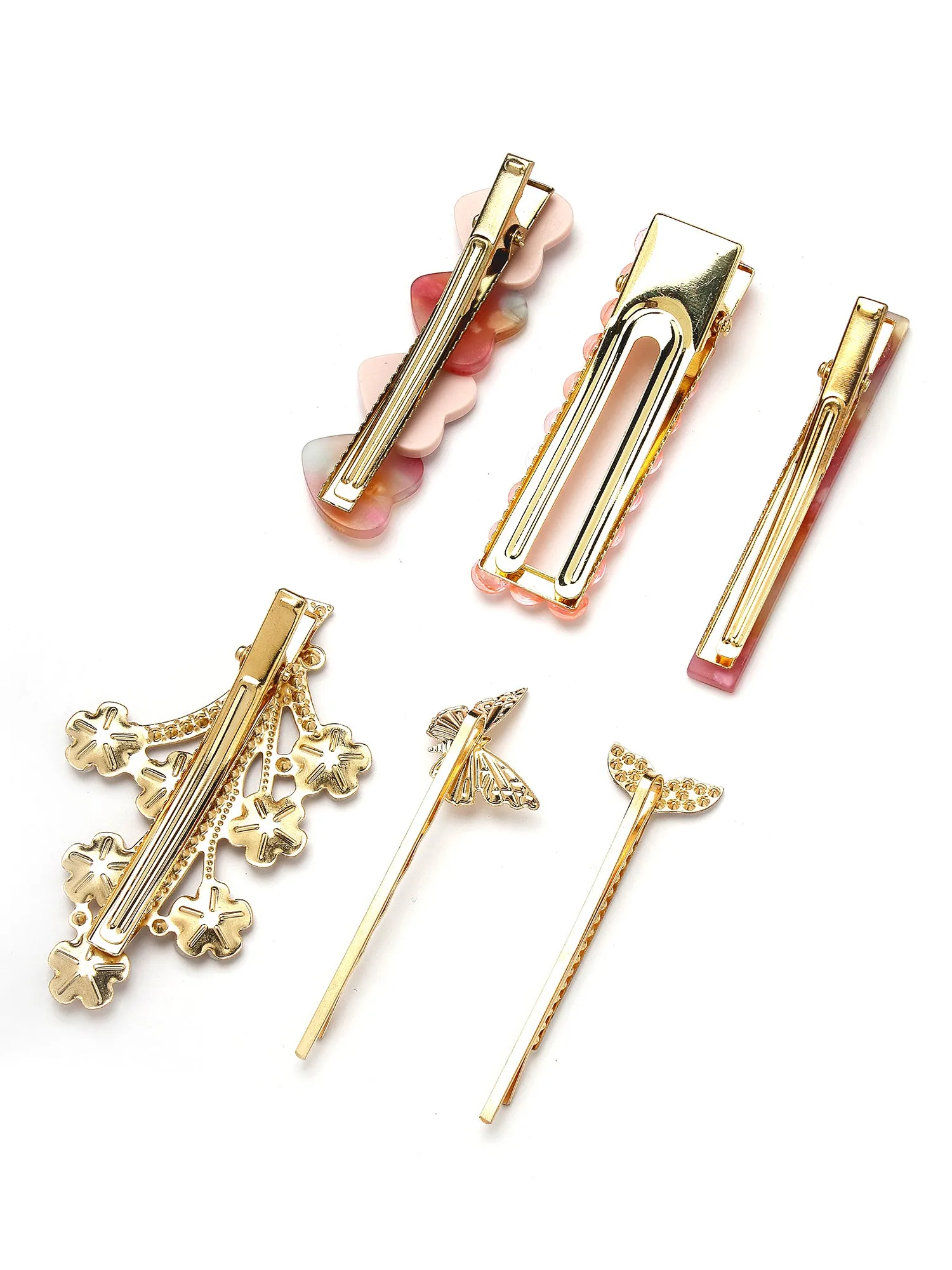 Bohey by KARATCART Set of 6 Gold Plated Embellished Alligator Hair Clips for Women