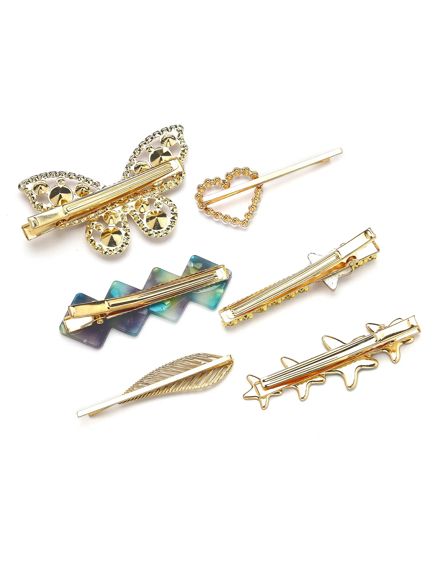 Bohey by KARATCART Set of 6 Gold Plated Embellished Alligator Hair Clips for Women