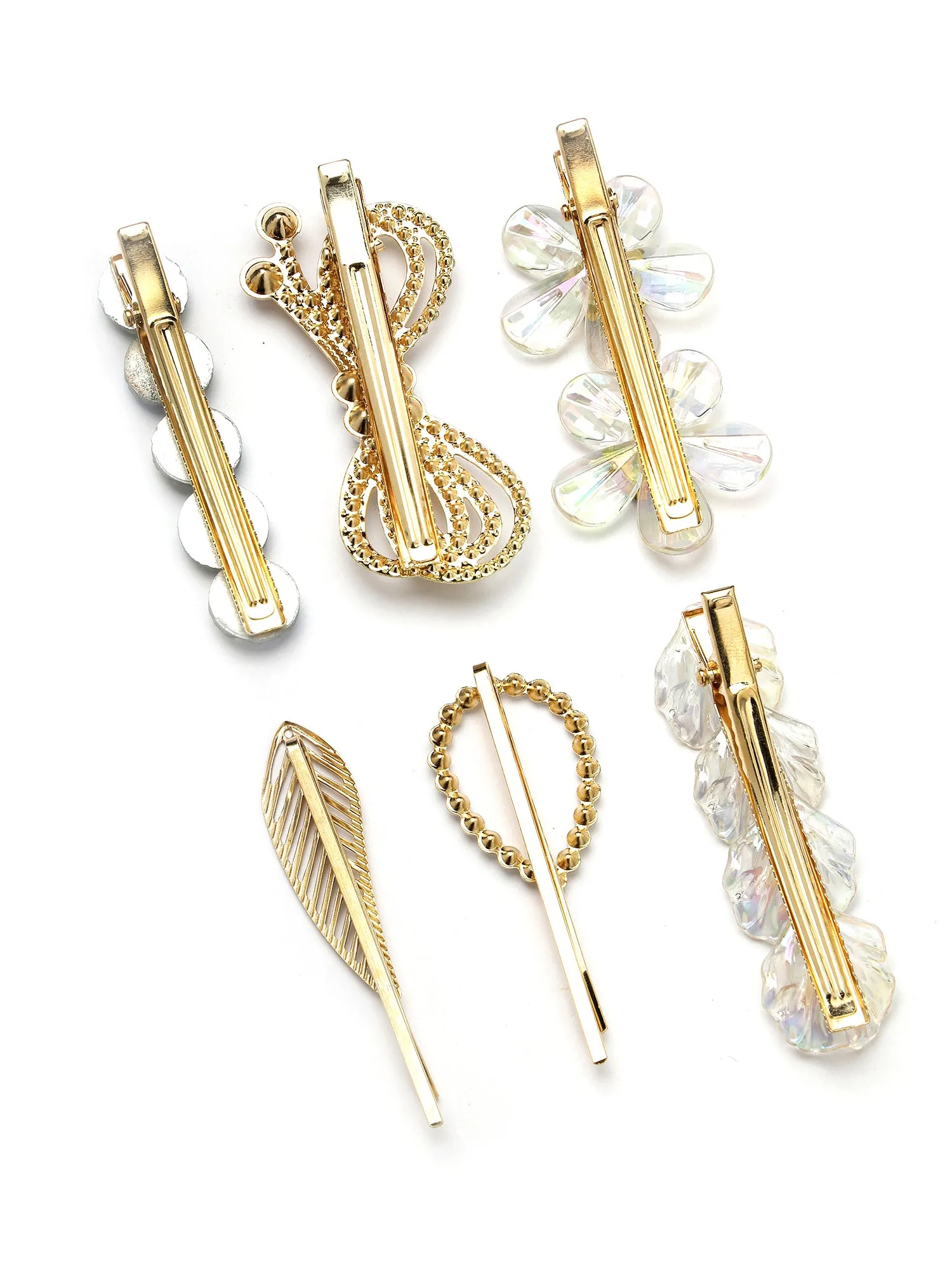 Bohey by KARATCART Set of 6 Gold Plated Embellished Alligator Hair Clips for Women