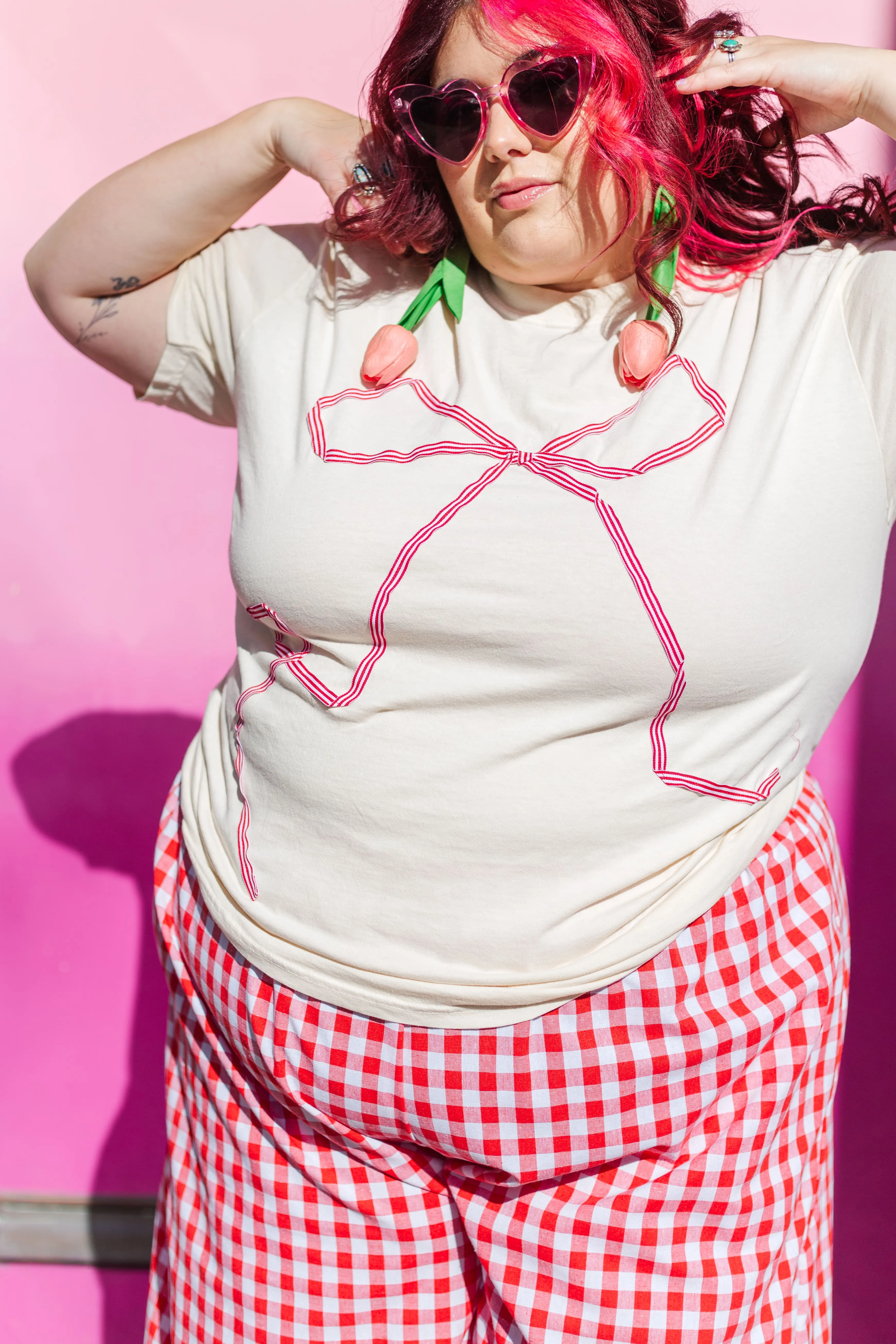 Bow T-Shirt - White/Pink - Size 2XL (RTS)