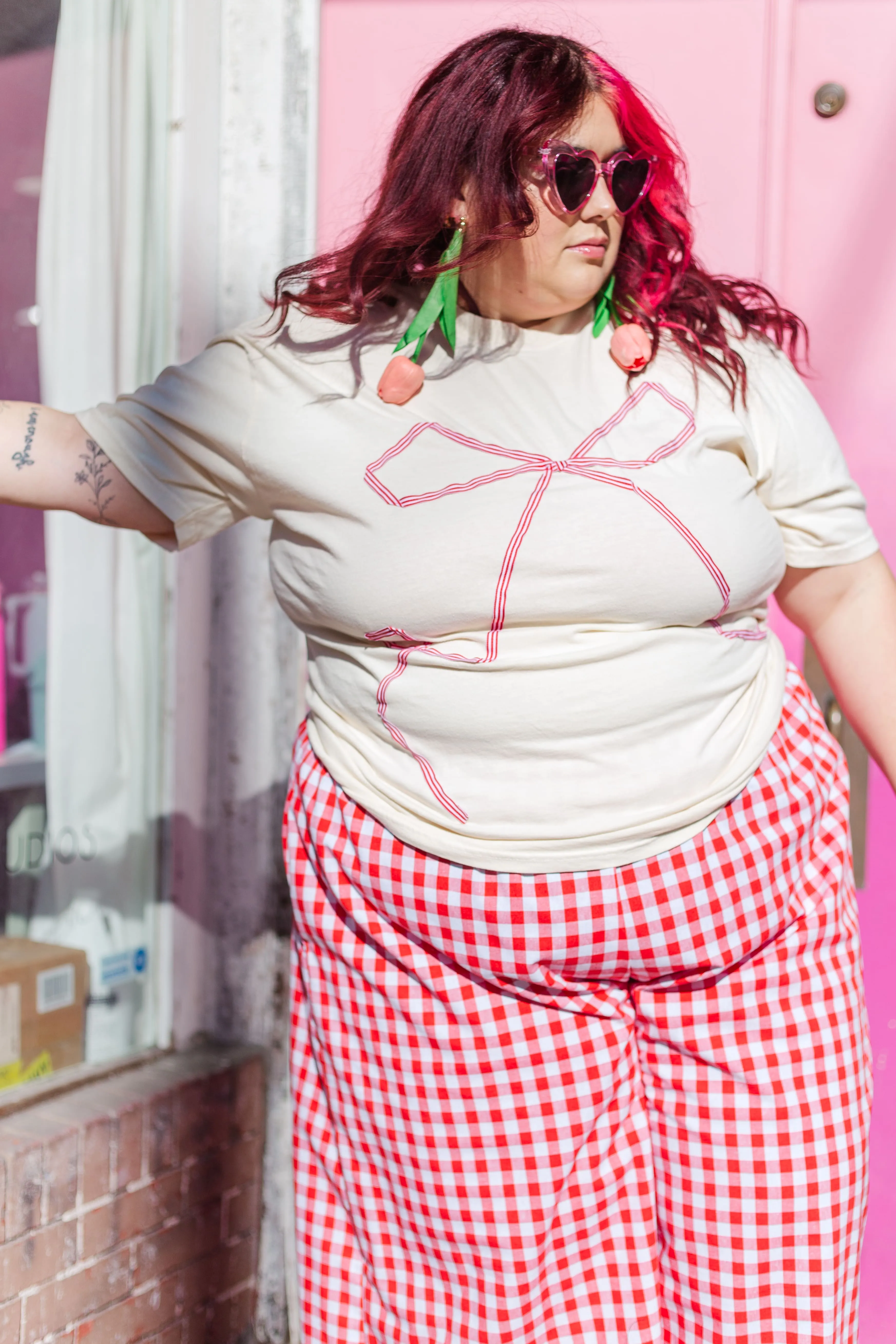 Bow T-Shirt - White/Pink - Size 2XL (RTS)
