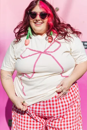 Bow T-Shirt - White/Pink - Size 2XL (RTS)