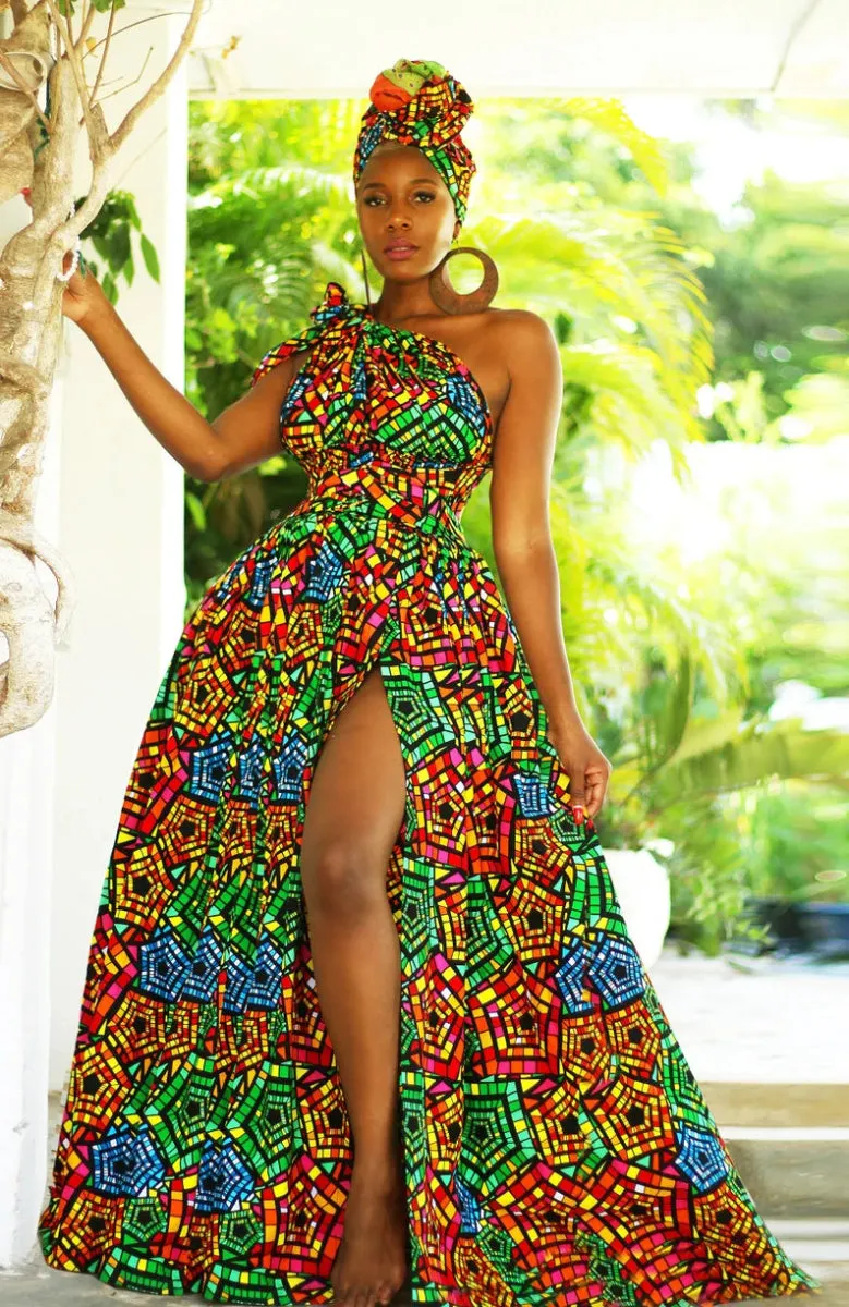 Box of 10 Belle Rainbow African Print Infinity Dresses | Wholesale Ankara Clothing