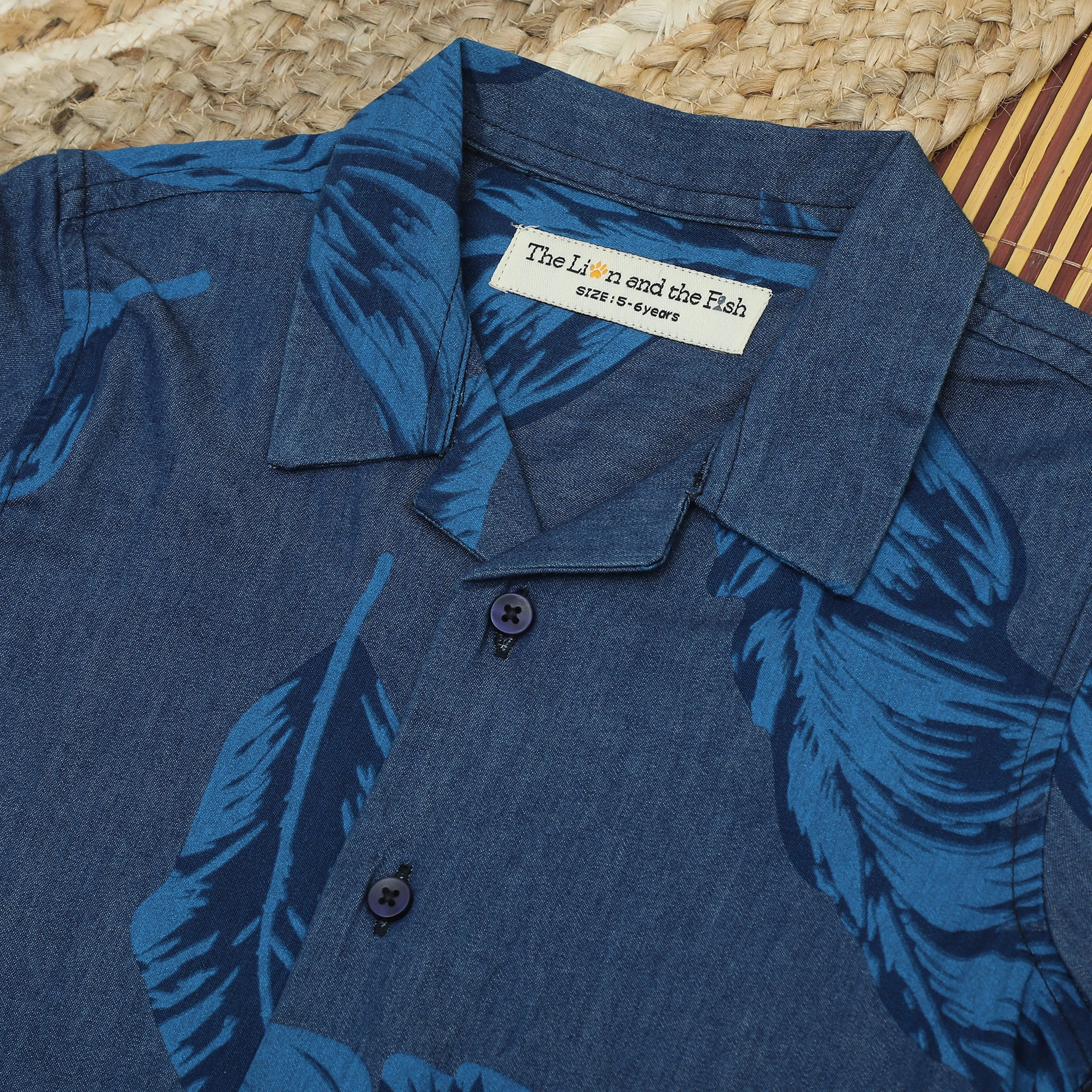 Boys Denim Printed Shirt Bonnet Blue