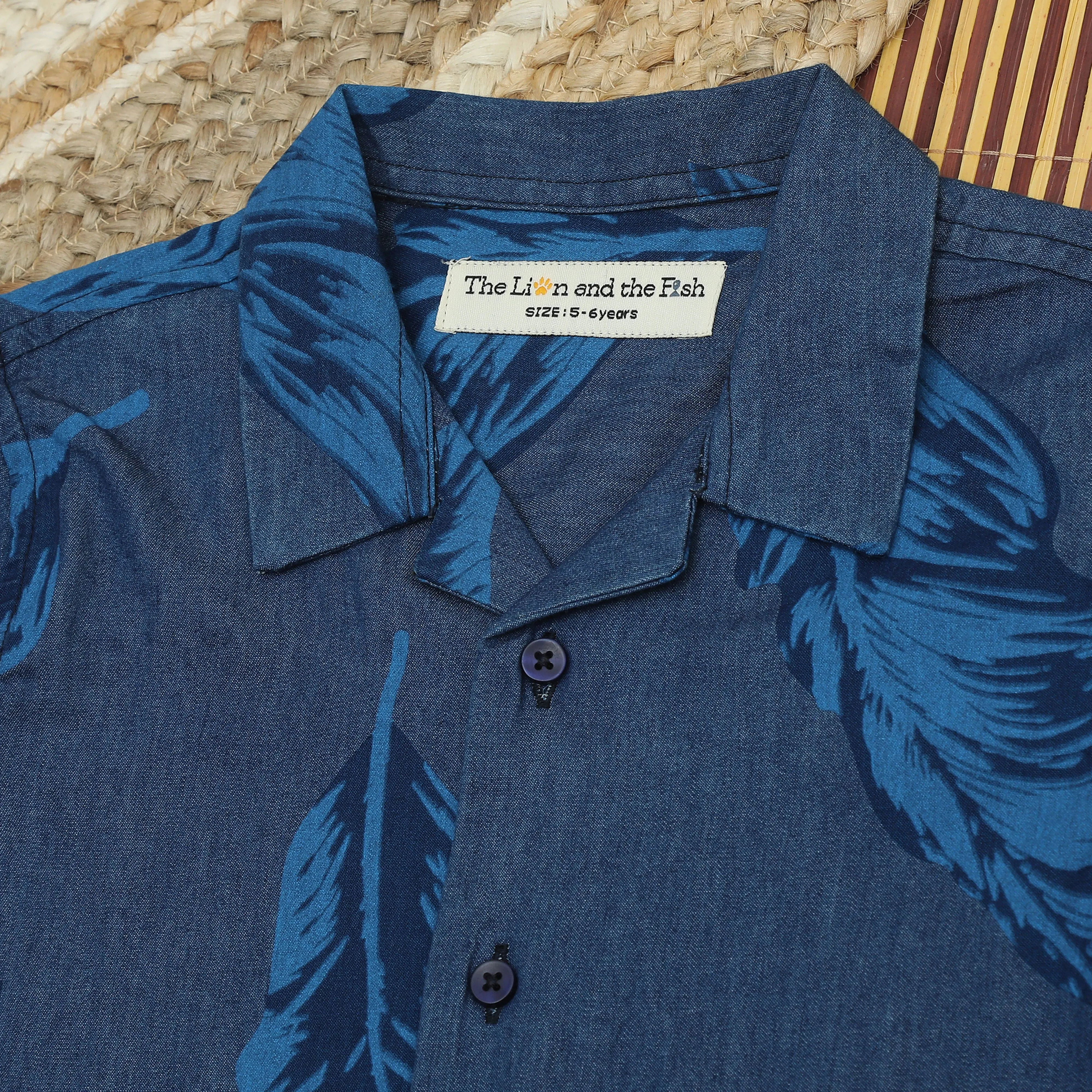 Boys Denim Printed Shirt Bonnet Blue