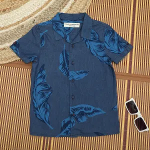 Boys Denim Printed Shirt Bonnet Blue