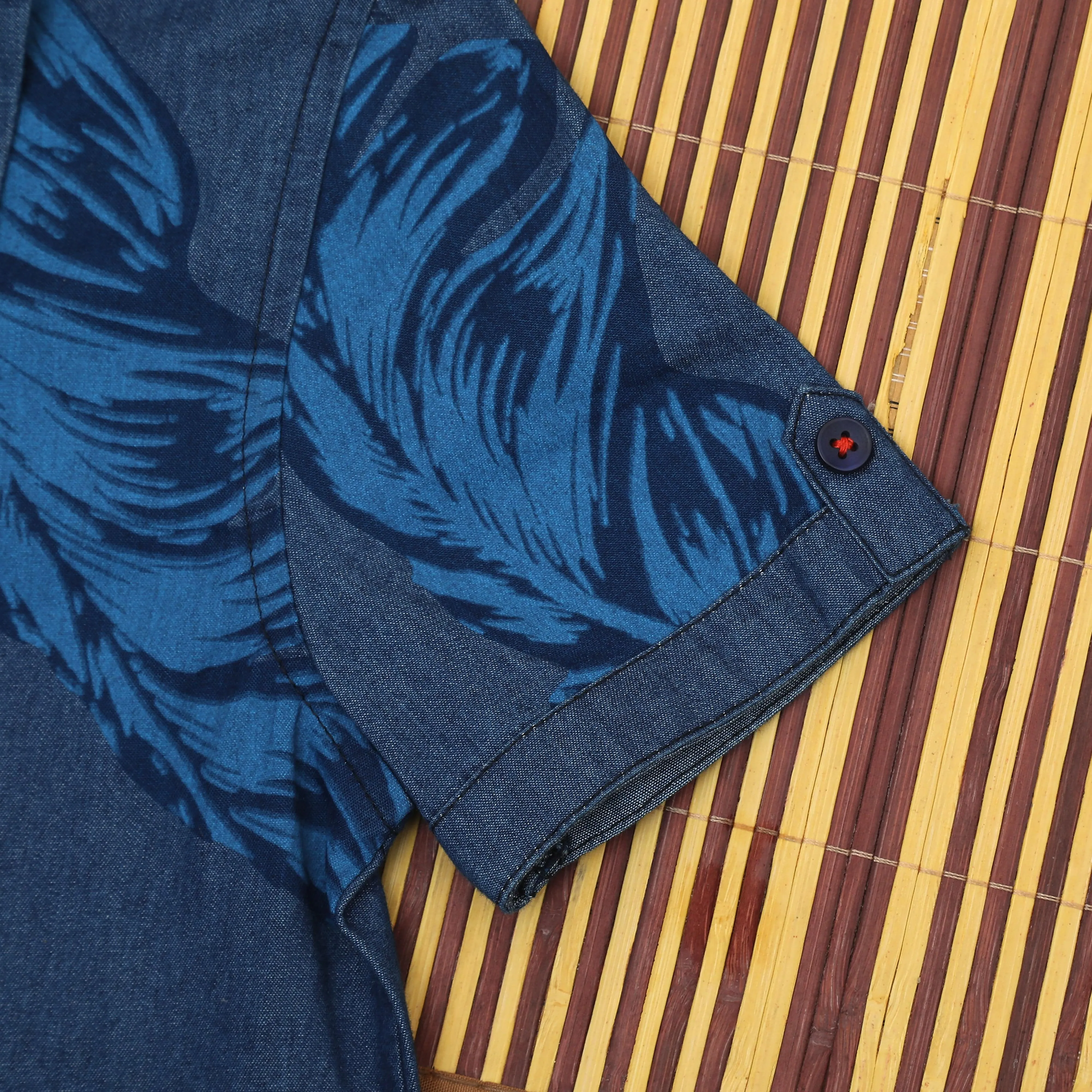 Boys Denim Printed Shirt Bonnet Blue
