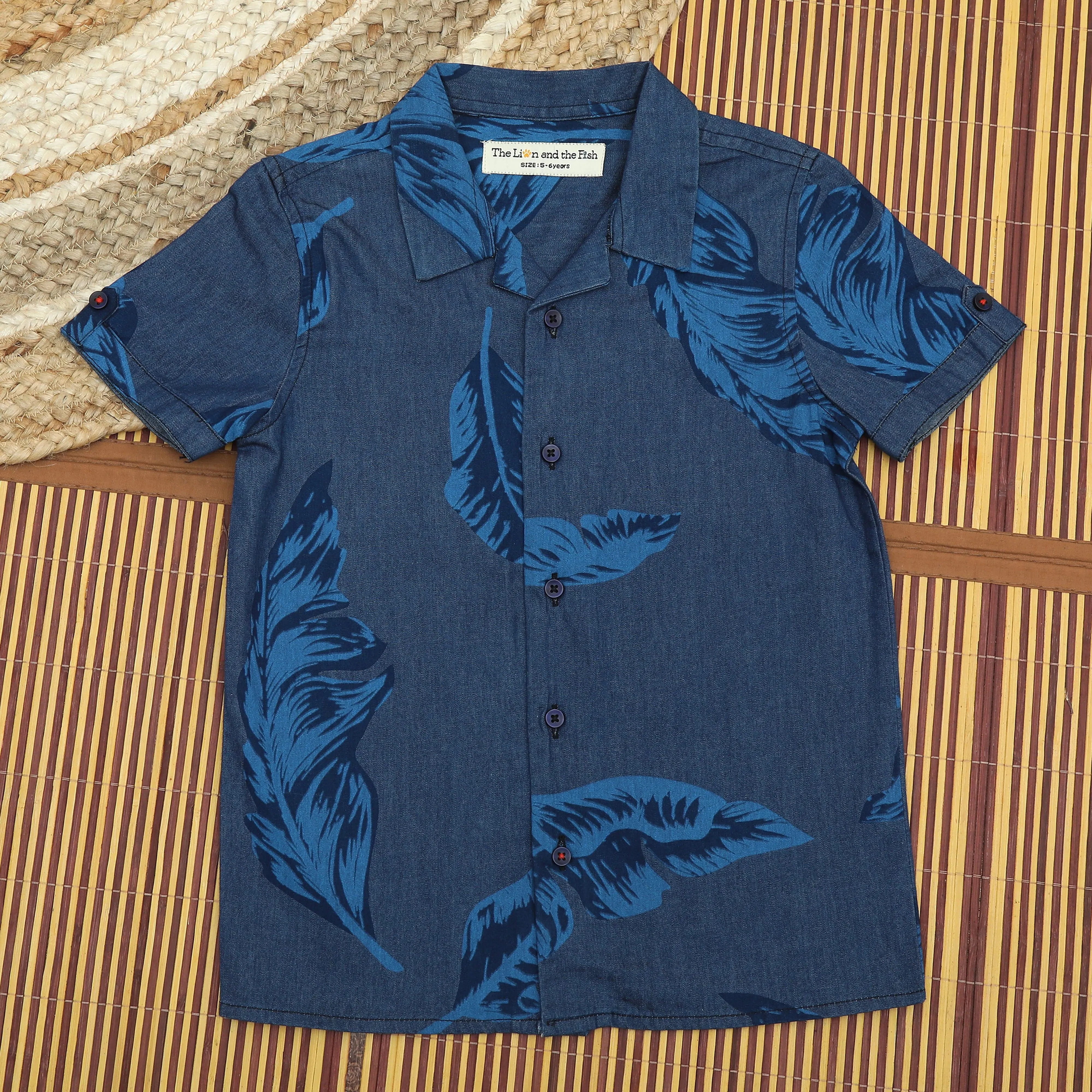 Boys Denim Printed Shirt Bonnet Blue