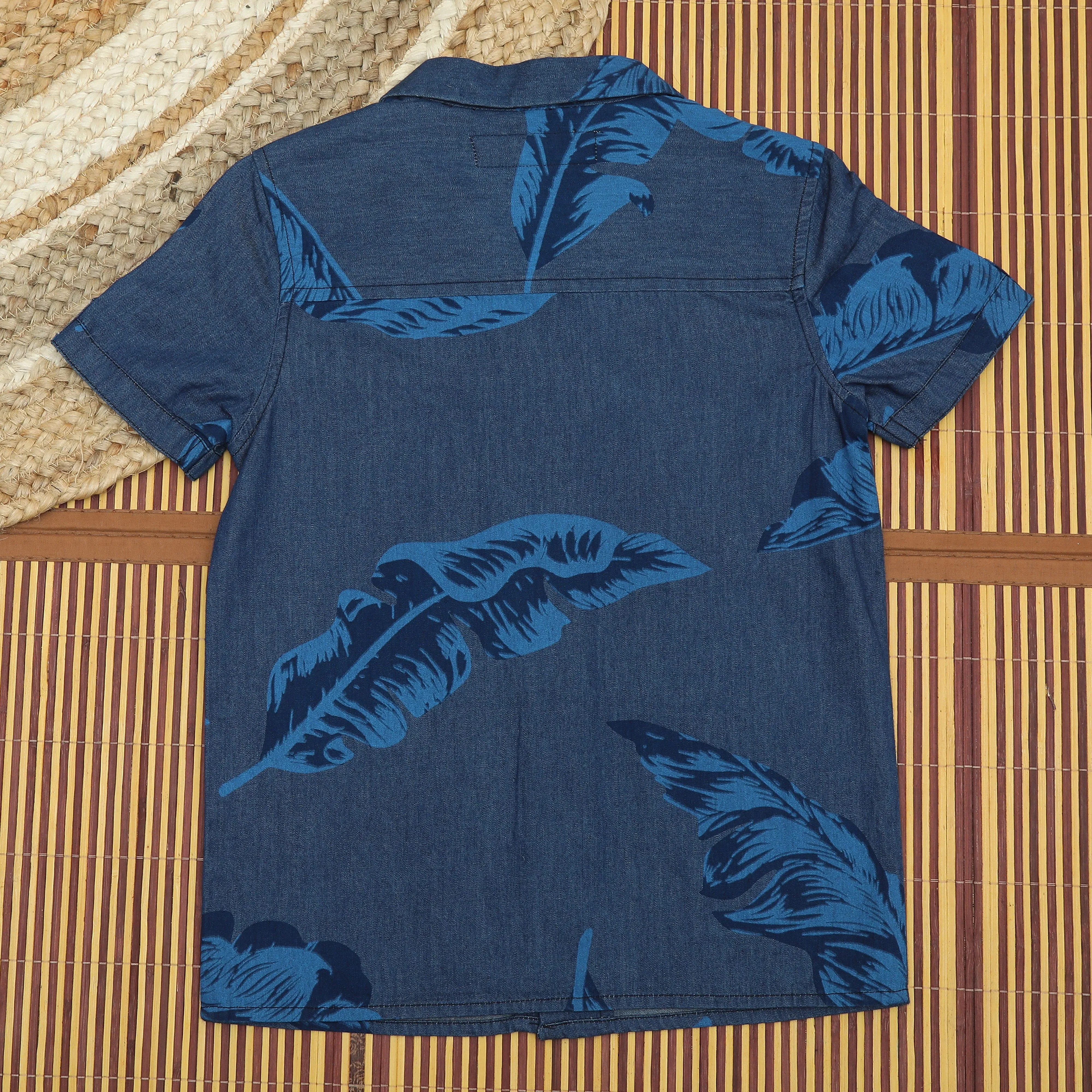 Boys Denim Printed Shirt Bonnet Blue