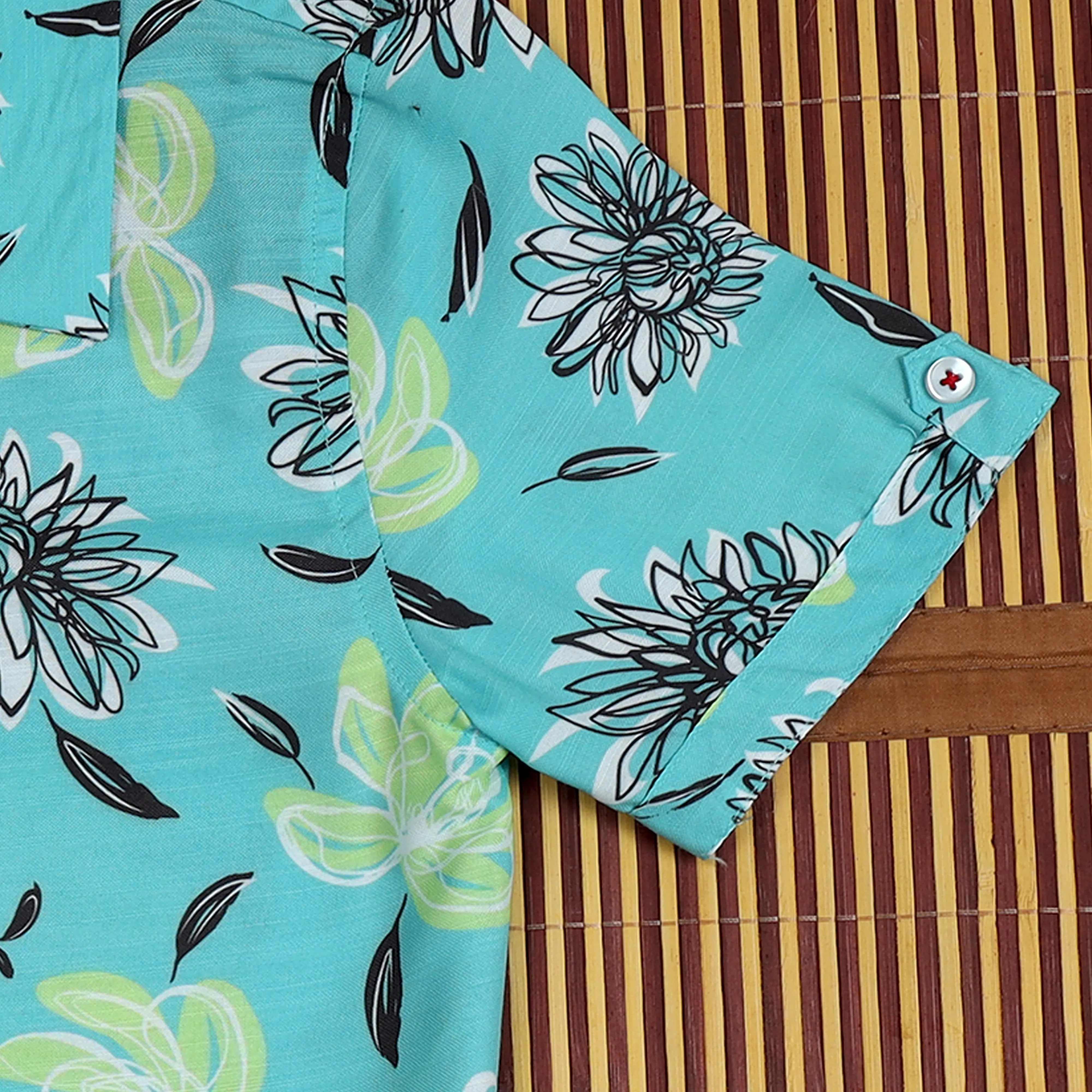 Boys Flower Printed Shirt Cadet Blue