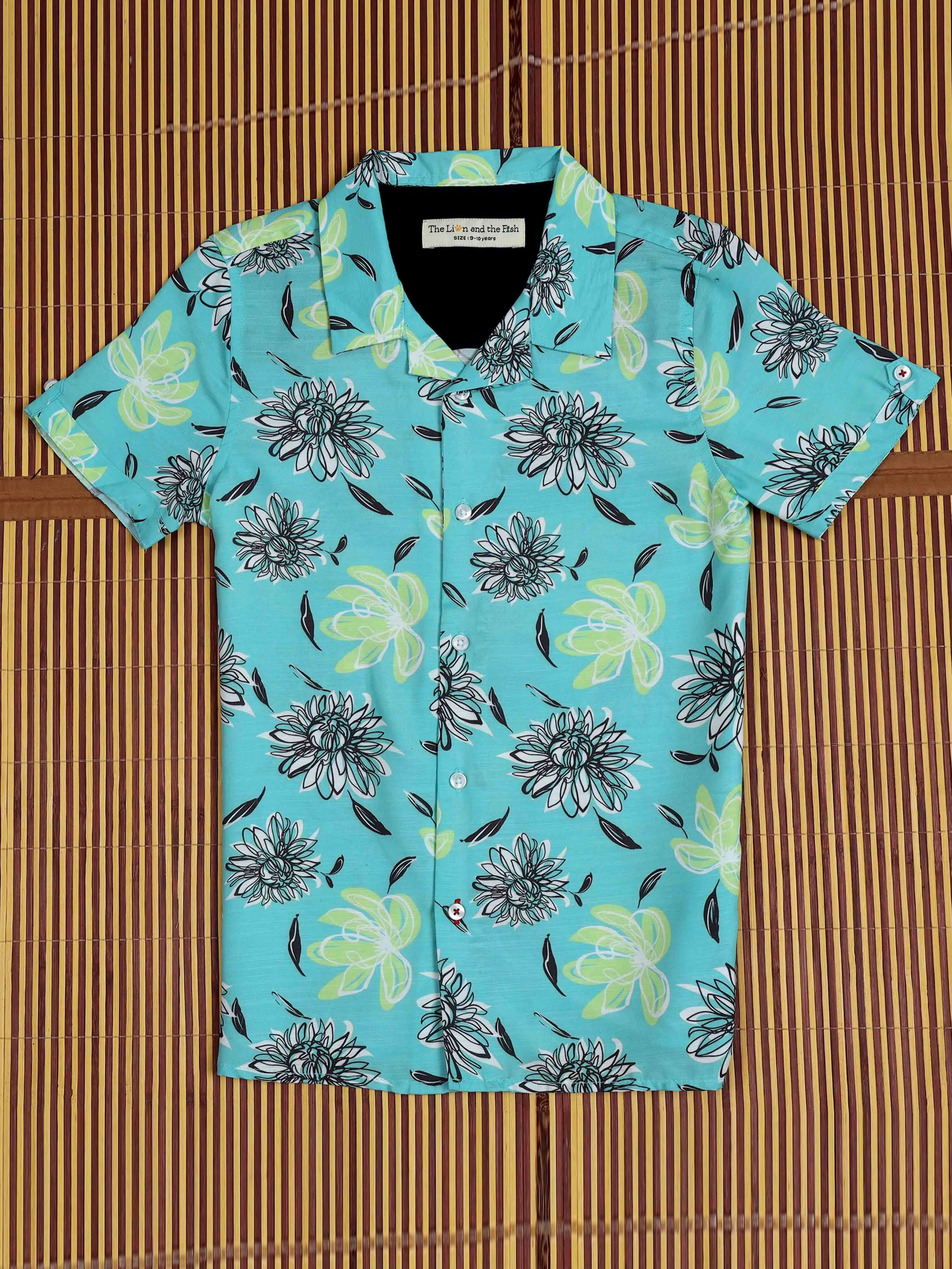 Boys Flower Printed Shirt Cadet Blue