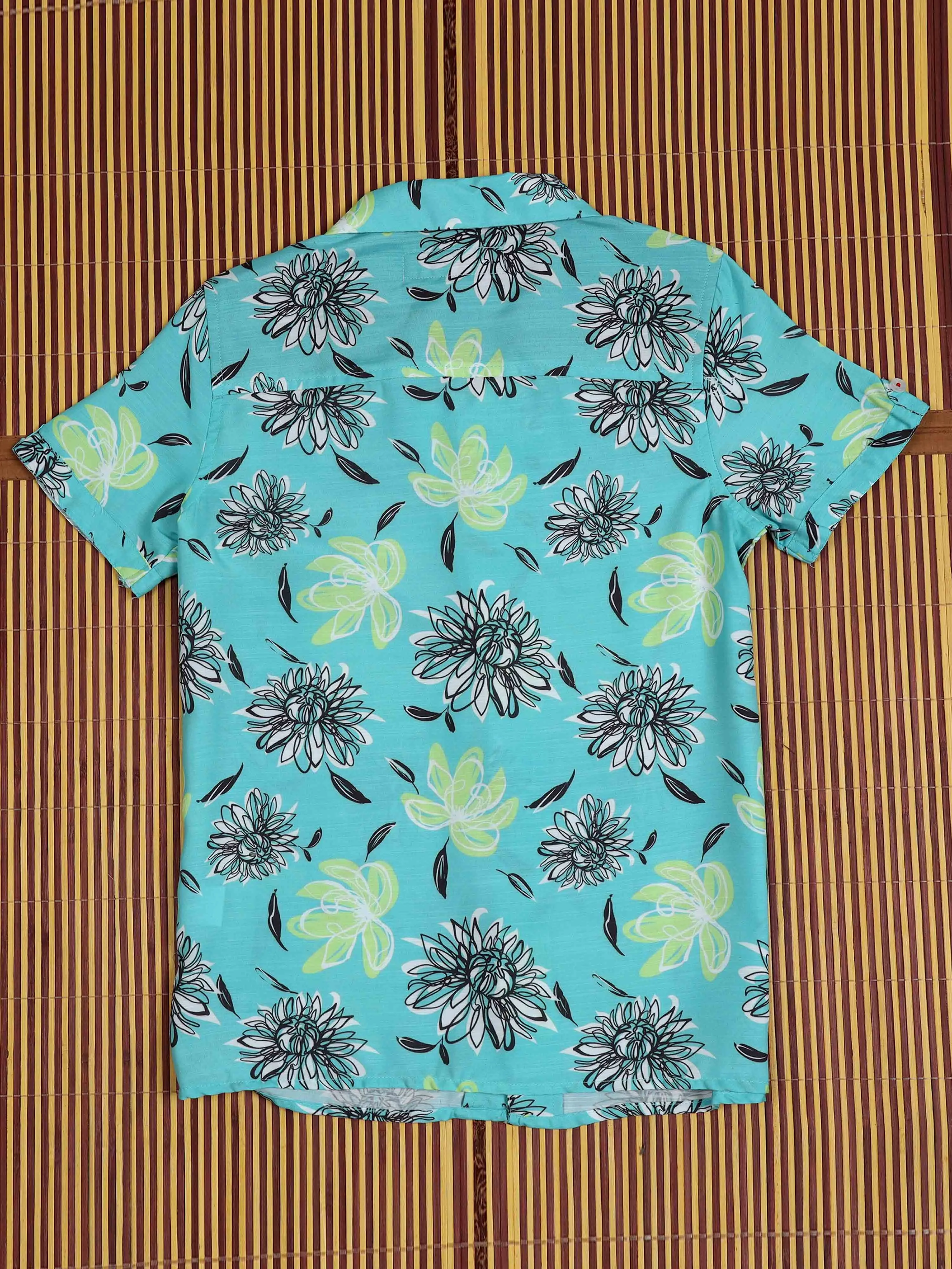 Boys Flower Printed Shirt Cadet Blue