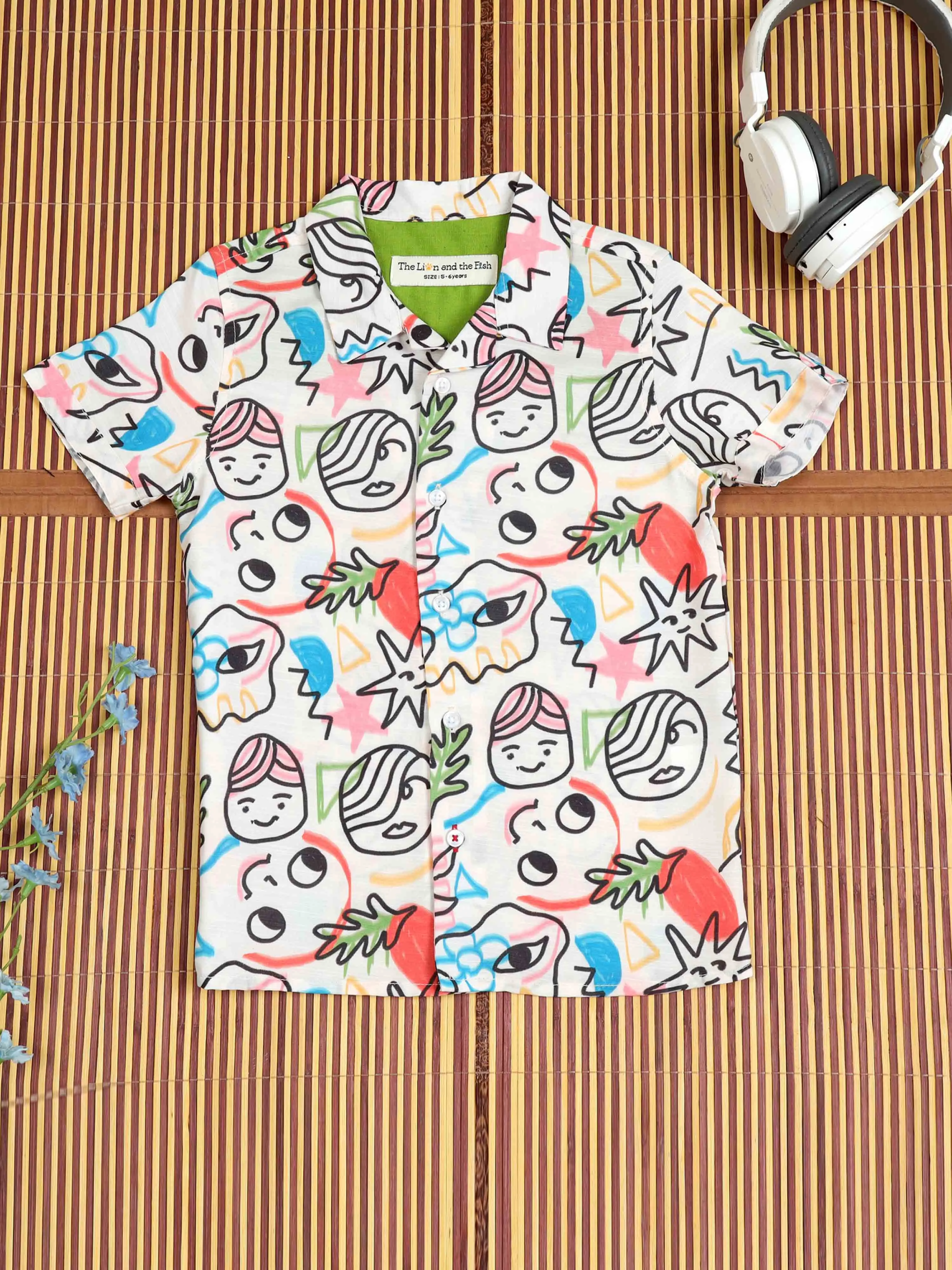 Boys Hawaiian Printed Shirt Porcelain