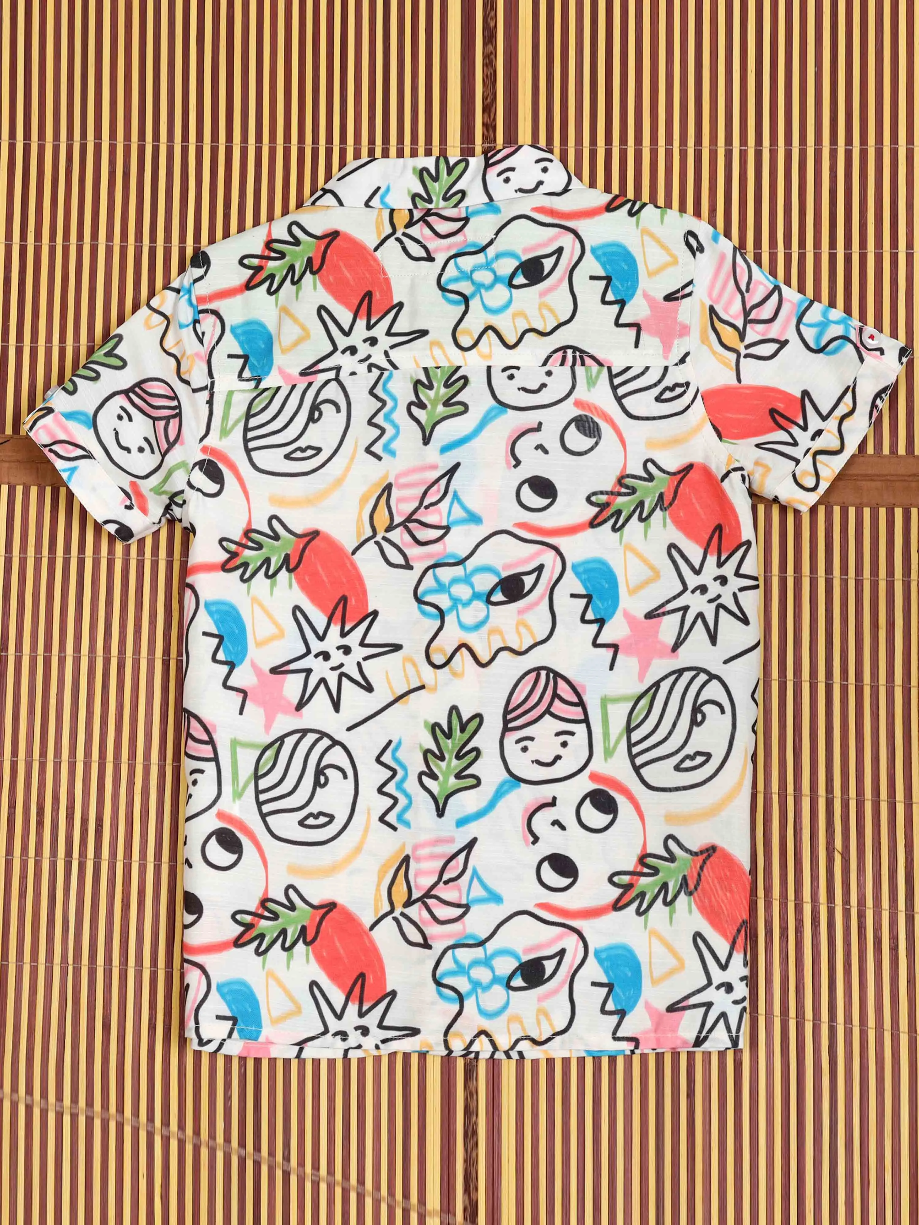 Boys Hawaiian Printed Shirt Porcelain