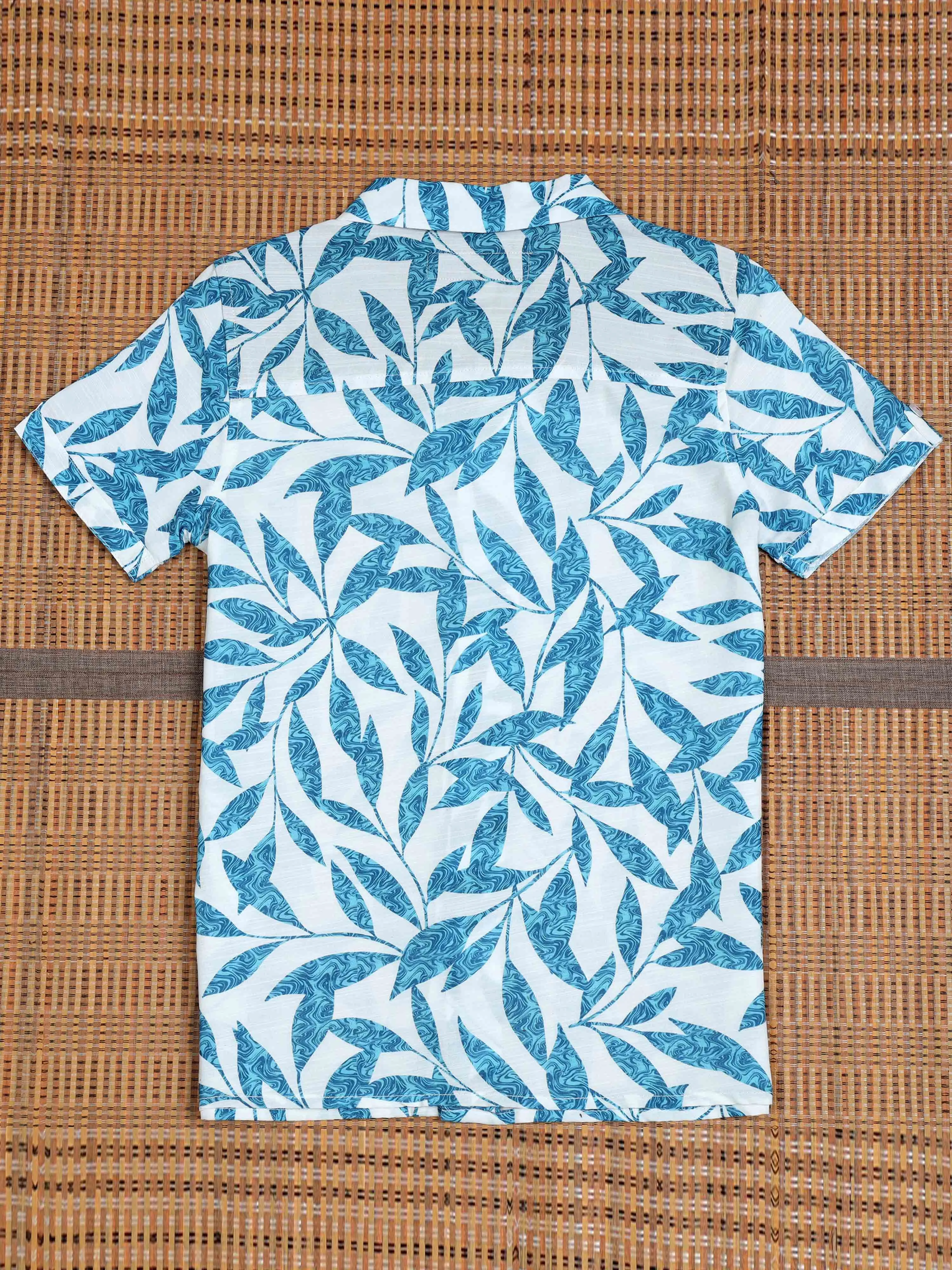 Boys Leaf Printed Shirt Sea Form