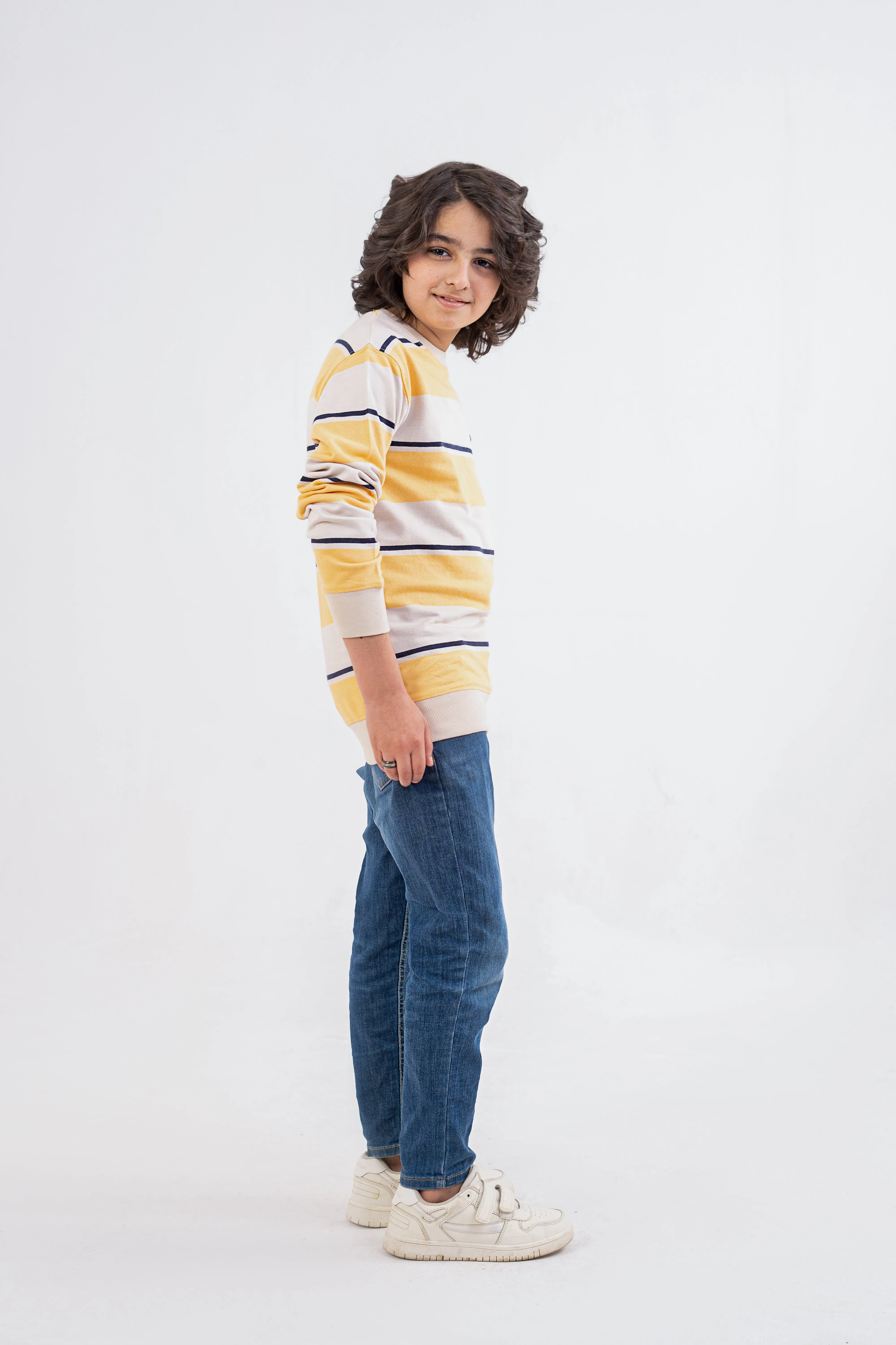 Boys Sweat Shirt Terry Yellow Striper