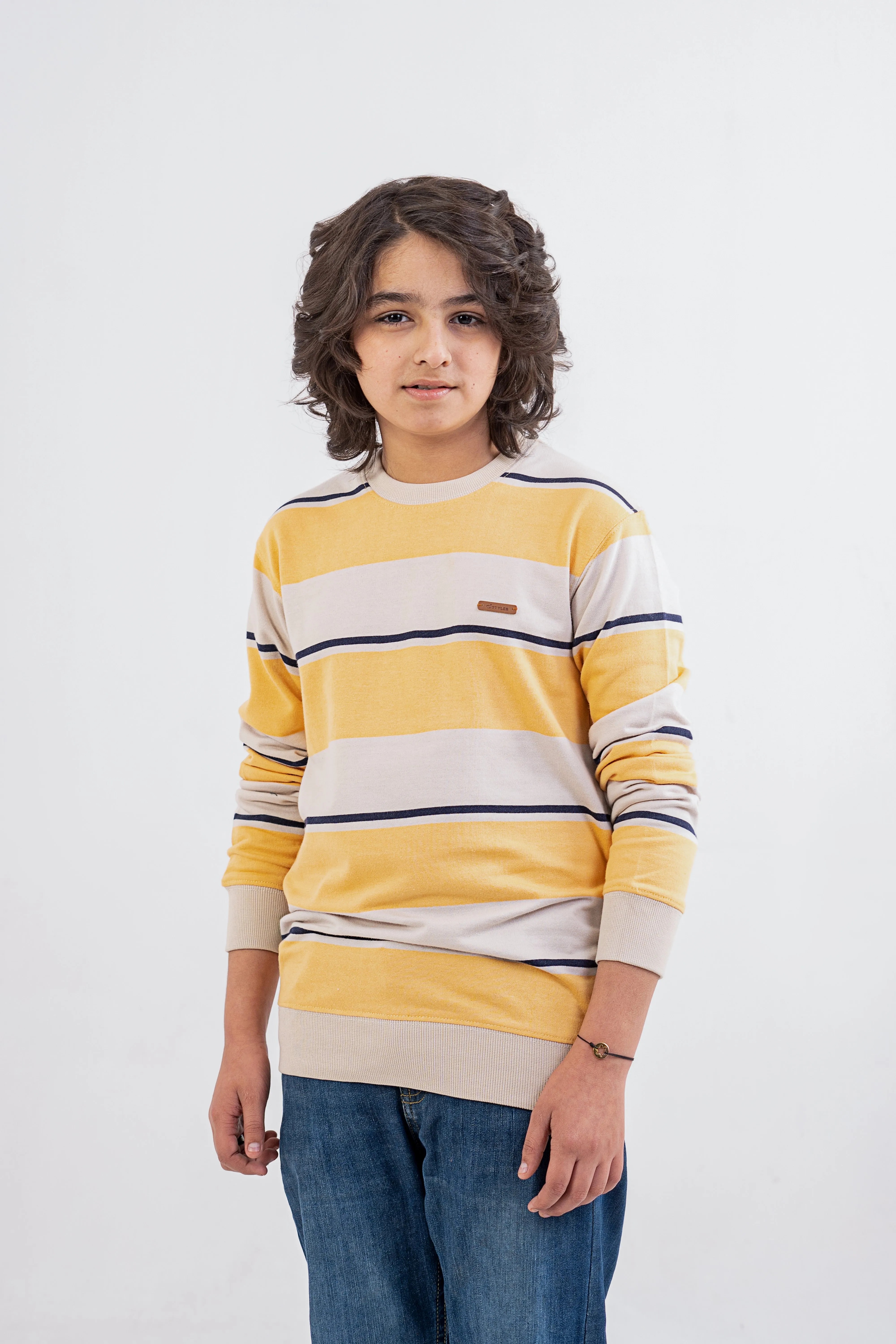 Boys Sweat Shirt Terry Yellow Striper