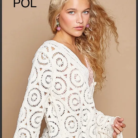 BP21🤍POL perfect creamy open weave cardigan w/amazing softness scallop details