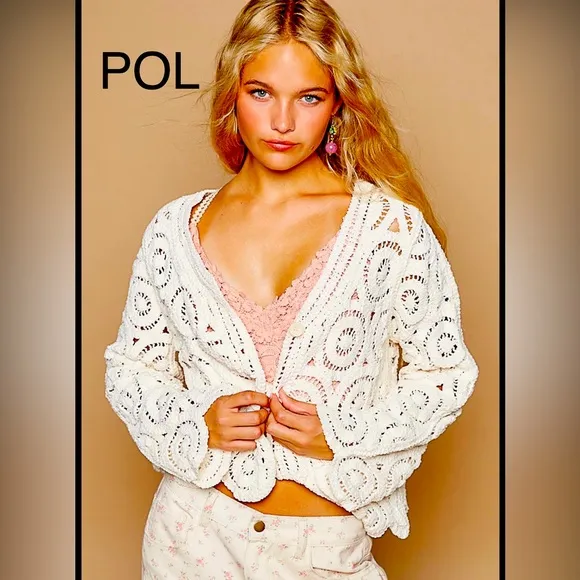 BP21🤍POL perfect creamy open weave cardigan w/amazing softness scallop details