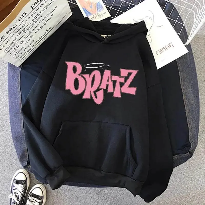 Bratz Letter Printed Plus Size Hooded Sweatshirt Men Women Hoodie Hip Hop Long Sleeve Streetwear Unisex
