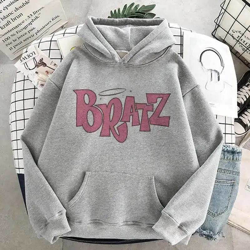 Bratz Letter Printed Plus Size Hooded Sweatshirt Men Women Hoodie Hip Hop Long Sleeve Streetwear Unisex