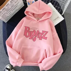 Bratz Letter Printed Plus Size Hooded Sweatshirt Men Women Hoodie Hip Hop Long Sleeve Streetwear Unisex