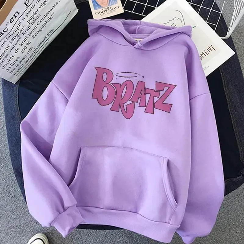 Bratz Letter Printed Plus Size Hooded Sweatshirt Men Women Hoodie Hip Hop Long Sleeve Streetwear Unisex