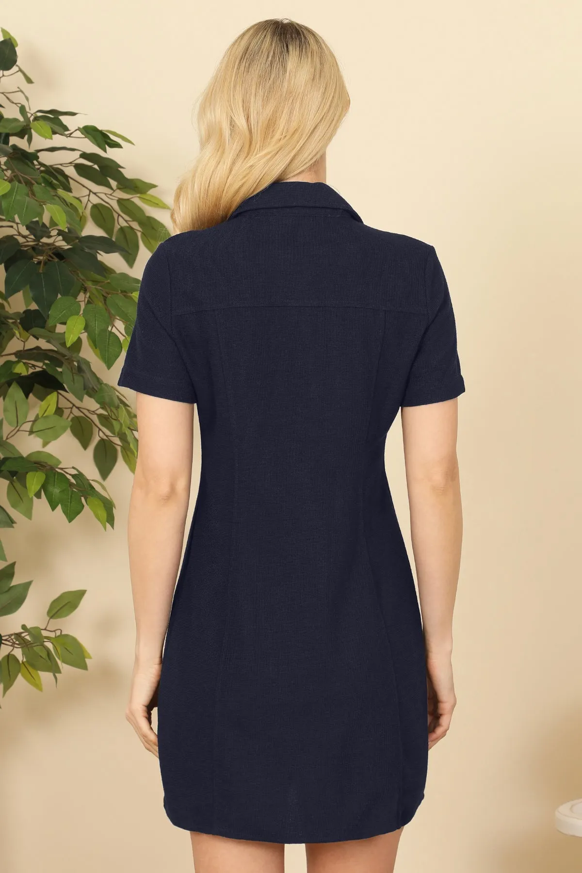 Button Detail Front Pocket Mini Dress