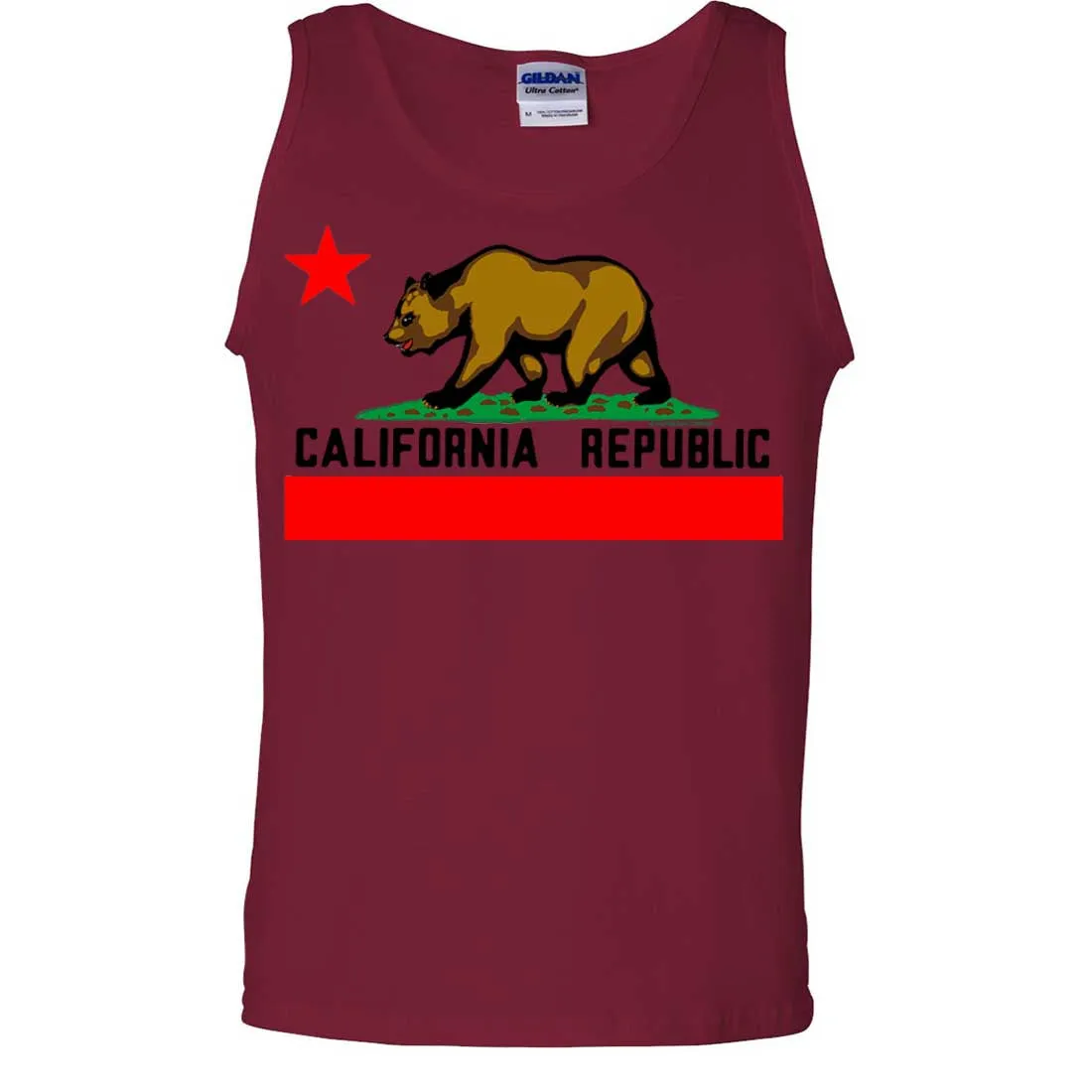 California Republic Borderless Bear Flag Black Text Asst Colors Tank Top