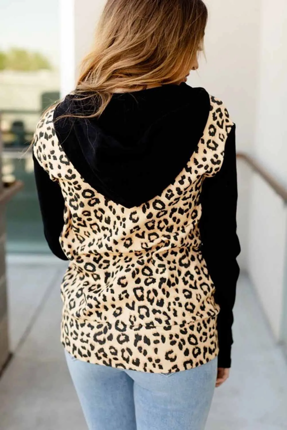 Camo Print Stitching Half Zip Kangaroo Pocket Drawstring Hoodie