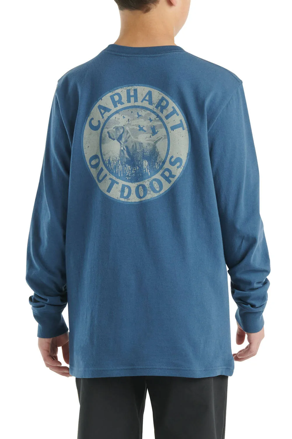 Carhartt Kids Dog Pocket Long Sleeve T-Shirt for Boys in Coronet Blue | CA6604-N160-JT1-BLU
