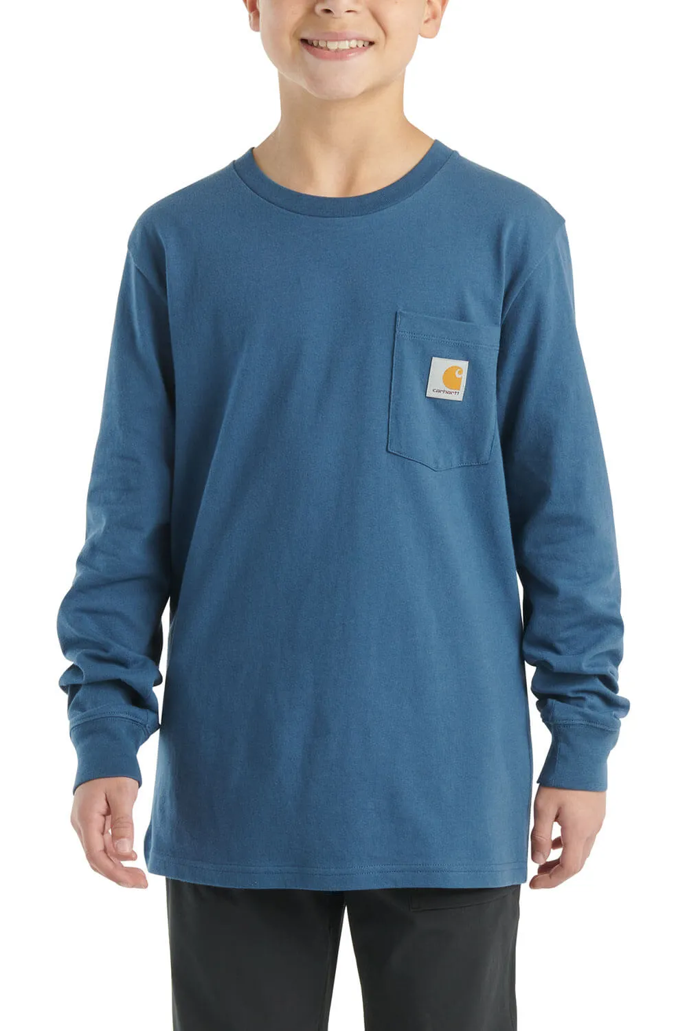 Carhartt Kids Dog Pocket Long Sleeve T-Shirt for Boys in Coronet Blue | CA6604-N160-JT1-BLU