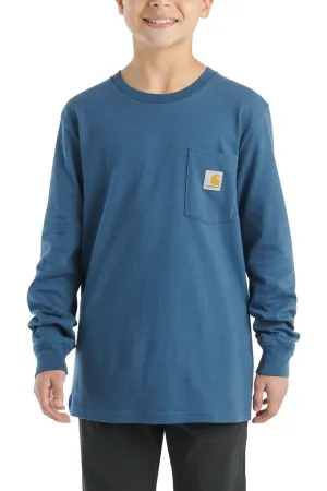 Carhartt Kids Dog Pocket Long Sleeve T-Shirt for Boys in Coronet Blue | CA6604-N160-JT1-BLU