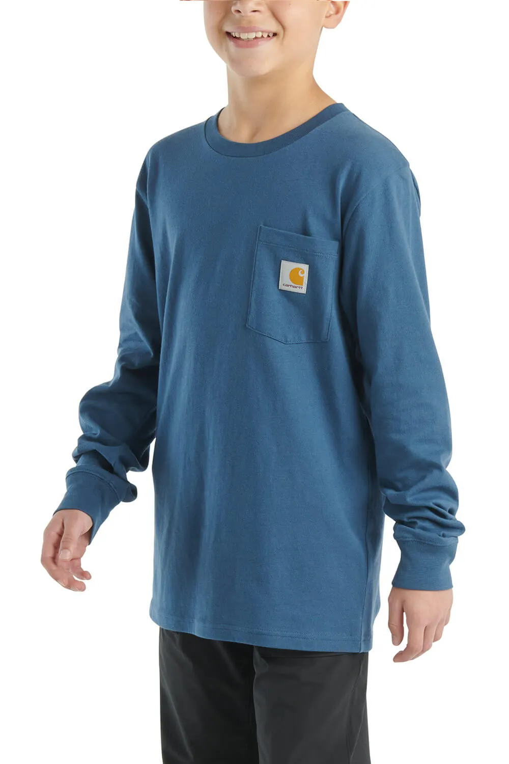 Carhartt Kids Dog Pocket Long Sleeve T-Shirt for Boys in Coronet Blue | CA6604-N160-JT1-BLU
